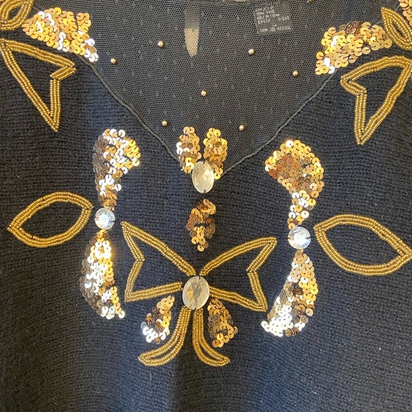 Vintage Work In Progress Black Silk Angora Blend Sequined Sweater Sz Large - Picture 4 of 11